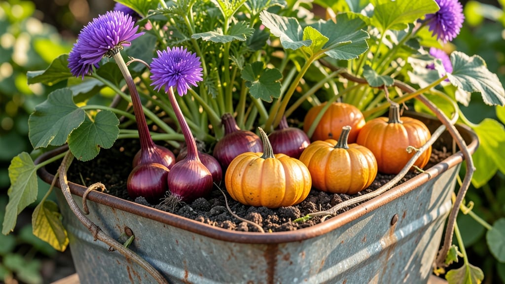 Red Onions and Patio Pumpkins