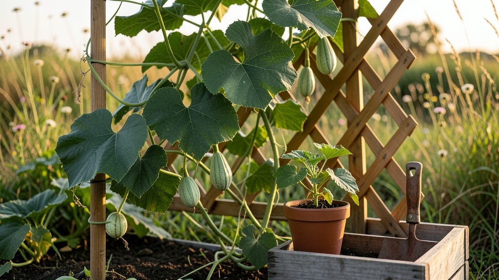 Trellis for Acorn Squash: Vertical Space-Saving for Heavy Vines