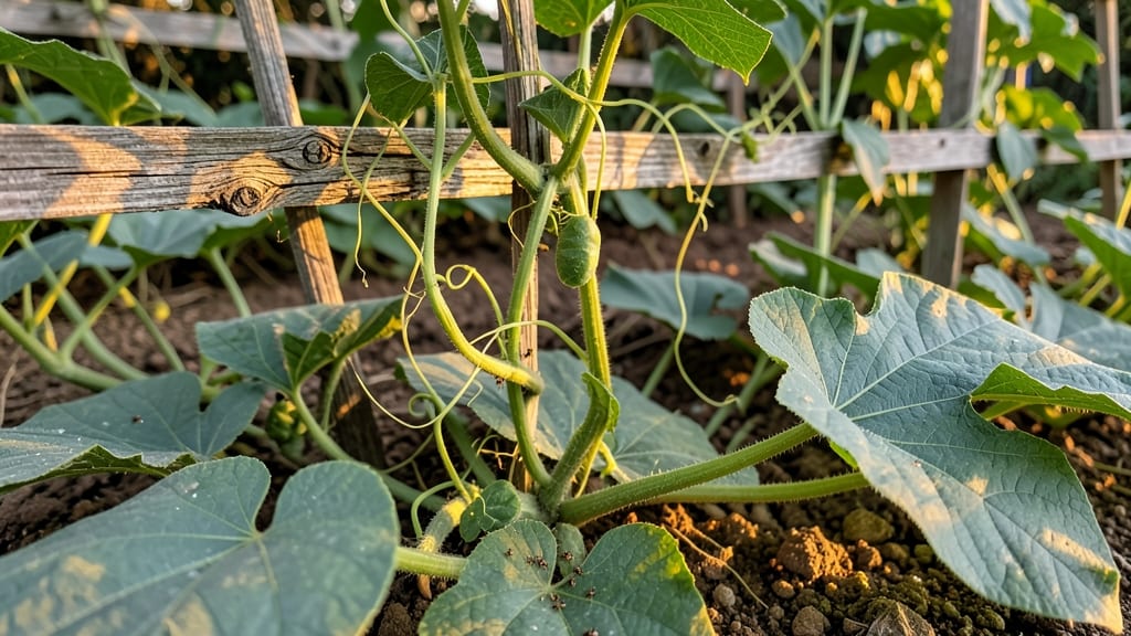 Pole Beans Near Squash Vines